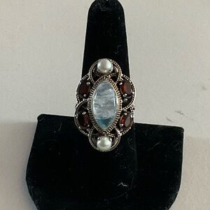 NEW NICKY BUTLER 925 Sterling Silver Garnet Pearl Moonstone Vintage Ring